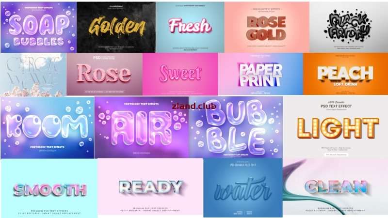 [素材]精致19款质感立体效果字体特效样机PSD设计素材-Zero